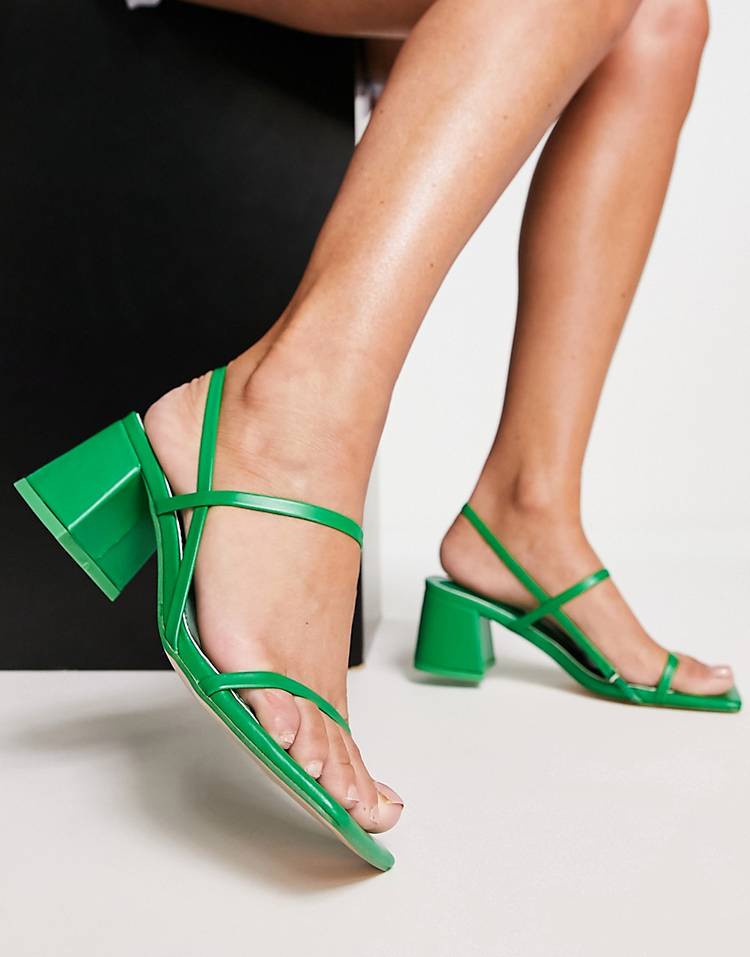 Public Desire Just Realise strappy mid heel sandals in green pu